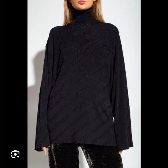 Balenciaga Unisex Oversized Logo Perforated all over turtleneck sweater black L - Picture 12 of 16